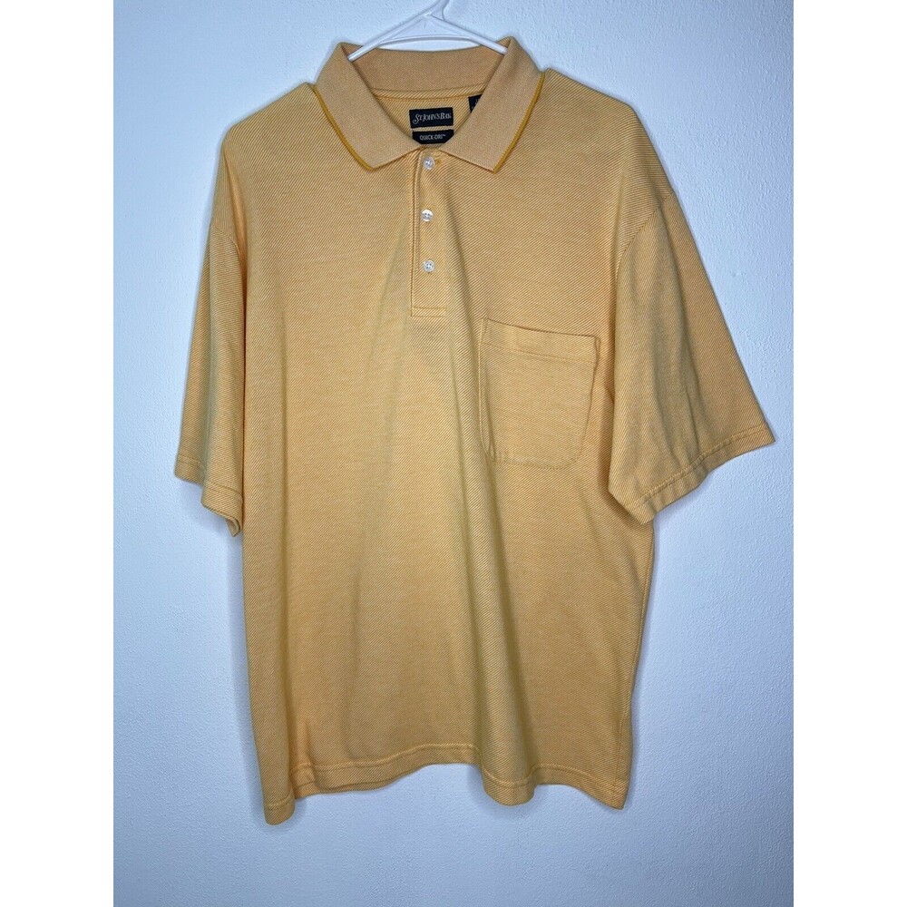 St Johns Bay Quick Dri Short Sleeve Polo Pocket Shirt Yellow Mens Size Large L